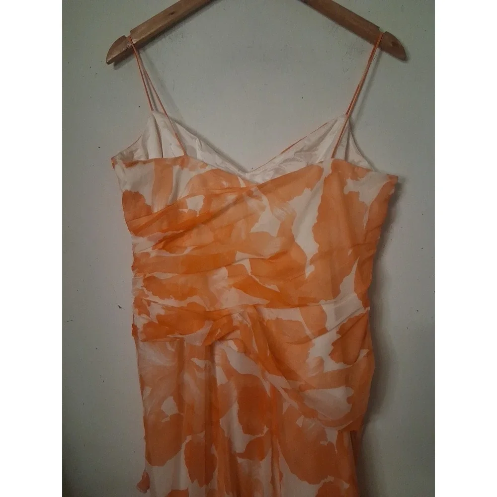 100% Silk Floral‎ Maxi Dress Women's 12 Strappy Ruffle Waterfall Chiffon Fairy - Picture 14 of 16
